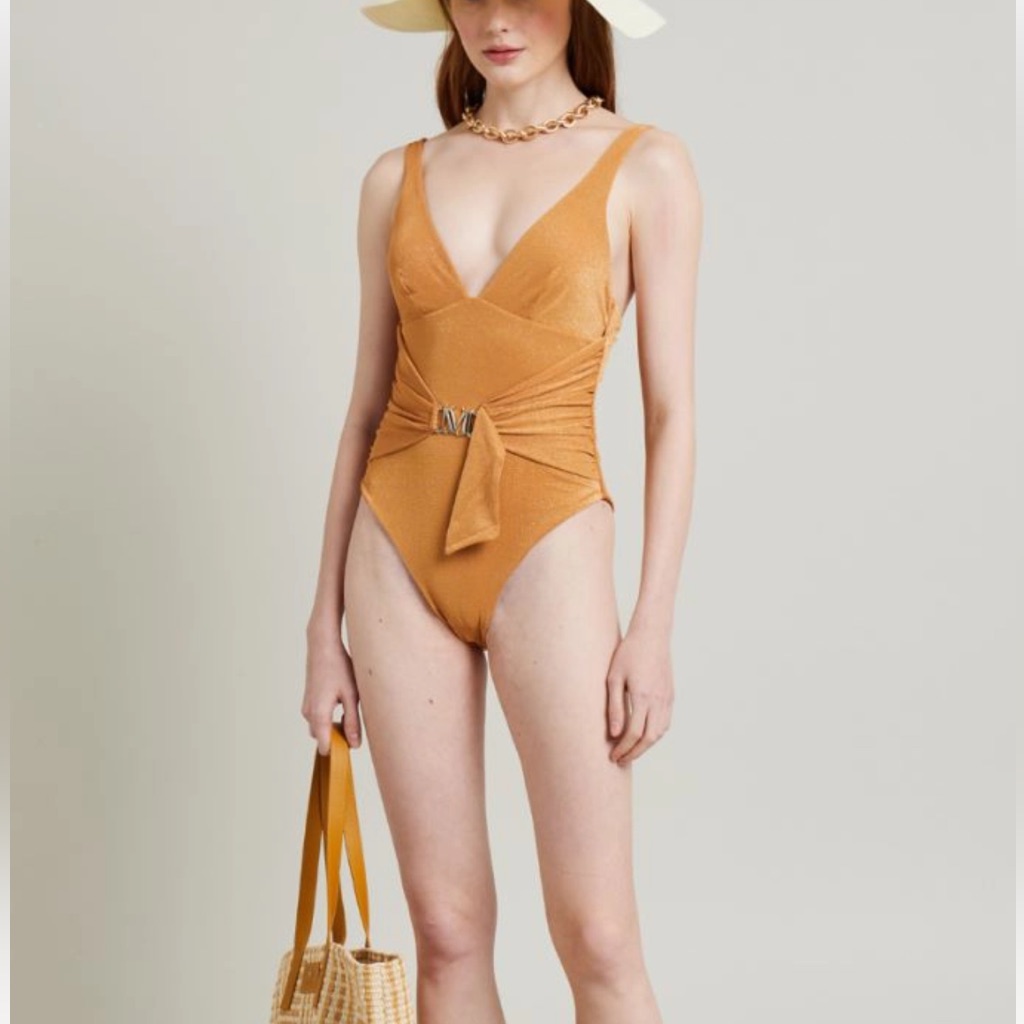 Nwot Max Mara Label-Cut One-Piece Swimsuit Size:Small Us4/6 Spring/Summer Gold